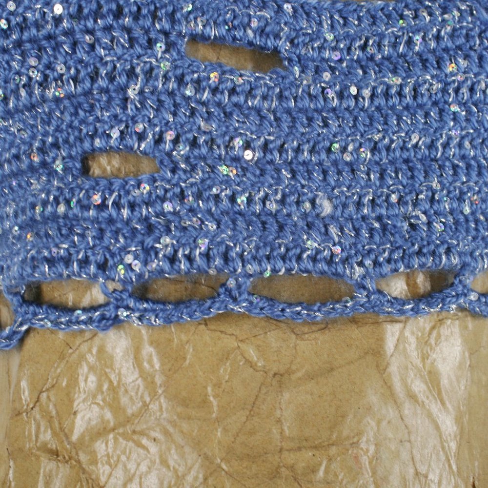 HAND CRAFTED Crop Top Crochet Cut Out Bikini Halter Festival Rave Metallic Blue - Picture 2 of 14